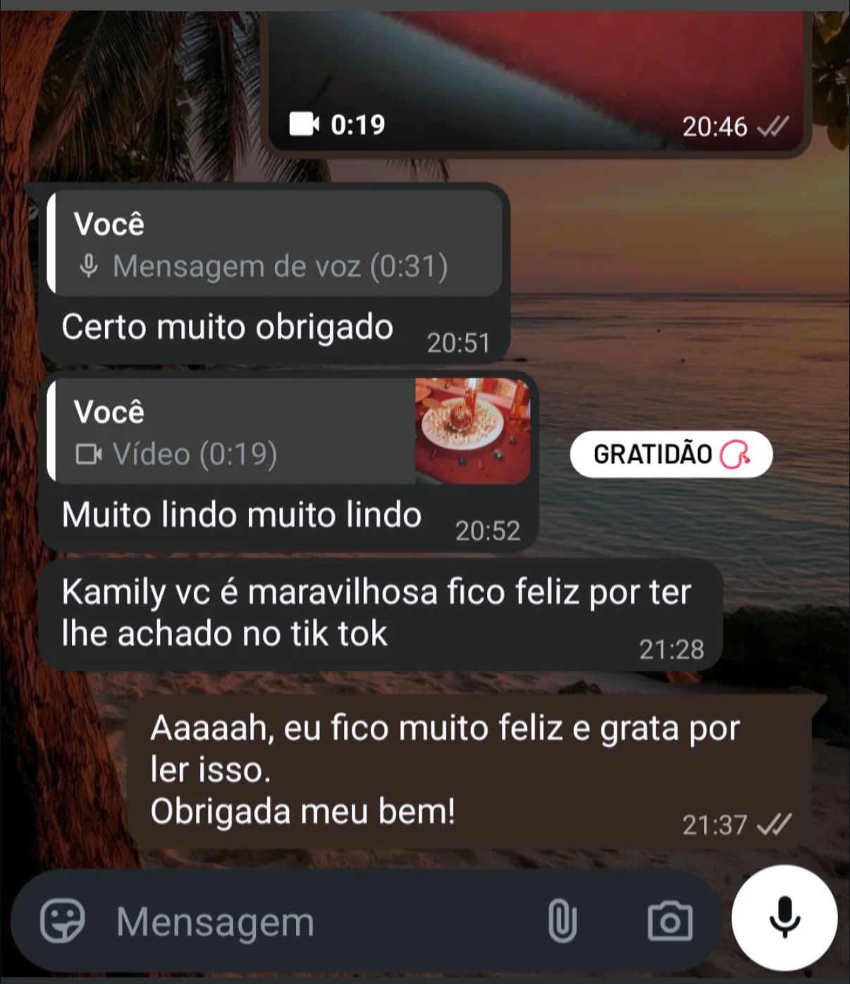 Depoimento de cliente em print de conversa — 8 de 10